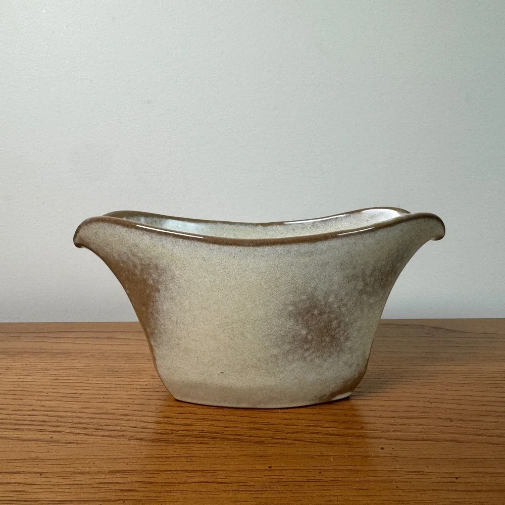Frankoma Pottery Gravy Boat 6S Light Beige‎ Brown Drip Glaze Mid Century